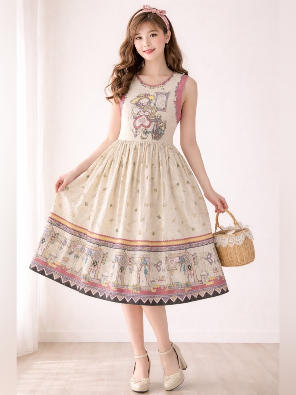 Vintage Daisy Kingdom Sleeveless Floral Handmade Chic Cotton Dress